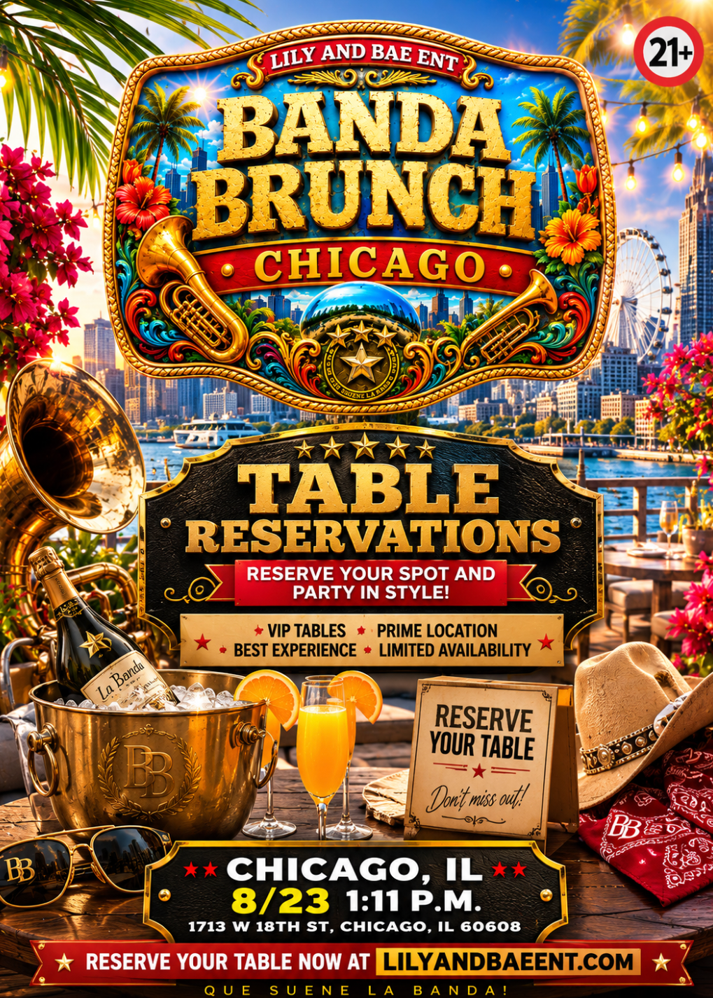 TABLE RESERVATION -8/23 CHICAGO - BANDA BRUNCH - Admission tickets are NOT included